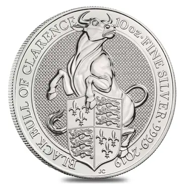 British 2019 Great Britain 10 oz Silver Queen's Beasts (Black Bull) Coin .9999 Fine BU In Cap