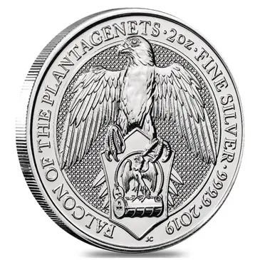 British 2019 Great Britain 2 oz Silver Queen's Beasts (Falcon) Coin .9999 Fine BU