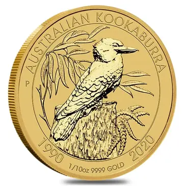 Australian 2020 1/10 oz Gold Australian Kookaburra 30th Anniv Perth Mint BU In Cap
