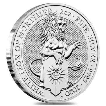 British 2020 Great Britain 2 oz Silver Queen's Beasts White Lion of Mortimer Coin .9999 Fine BU