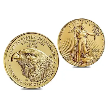 American 2021 1/10 oz Gold American Eagle $5 Coin BU Type 2
