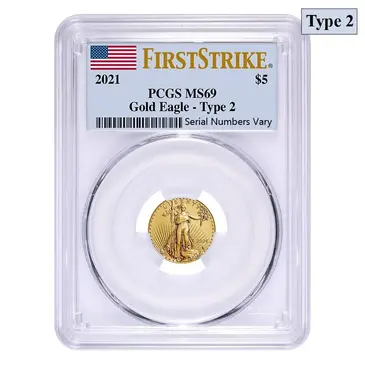 American 2021 1/10 oz Gold American Eagle Type 2 PCGS MS 69 First Strike