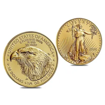 American 2021 1/4 oz Gold American Eagle $10 Coin BU Type 2