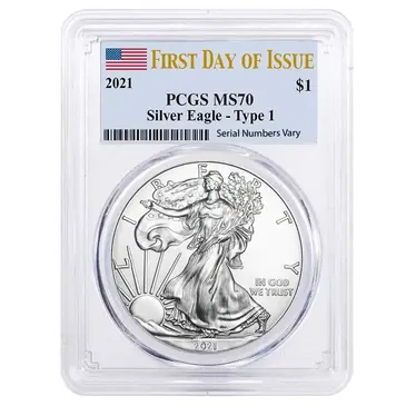 American 2021 1 oz Silver American Eagle $1 Coin PCGS MS 70 First Day of Issue