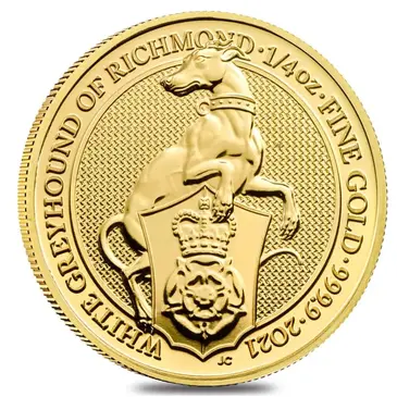 British 2021 Great Britain 1/4 oz Gold Queen's Beasts White Greyhound of Richmond Coin .9999 Fine BU