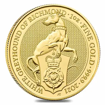 British 2021 Great Britain 1 oz Gold Queen's Beasts White Greyhound of Richmond Coin .9999 Fine BU