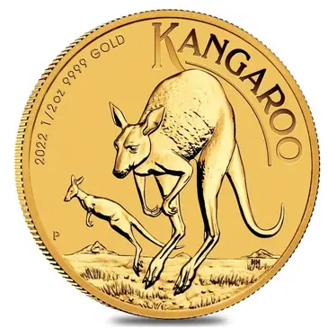 Australian 2022 1/2 oz Australian Gold Kangaroo Perth Mint Coin .9999 Fine BU In Cap