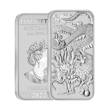 Default 2022 1 oz Silver Australian Dragon Coin Bar $1 BU