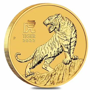 Australian 2022 2 oz Gold Lunar Year of The Tiger BU Australia Perth Mint In Cap