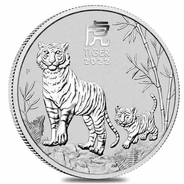 Australian 2022 2 oz Silver Lunar Year of The Tiger BU Australian Perth Mint In Cap