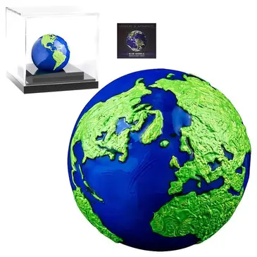Default <p>2022 3 oz Silver Blue Marble Green Planet Earth Spherical Coin Barbados .999 Fine (w/Box &amp; COA)</p>