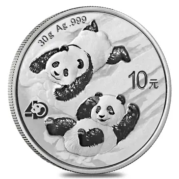 Chinese 2022 30 gram Chinese Silver Panda 40th Ann Privy 10 Yuan .999 Fine BU
