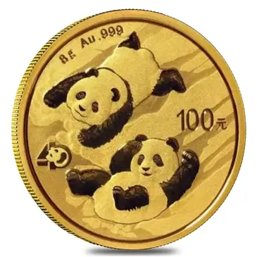 Chinese 2022 8 gram Chinese Gold Panda 40th Ann Privy 100 Yuan .999 Fine BU (Sealed)
