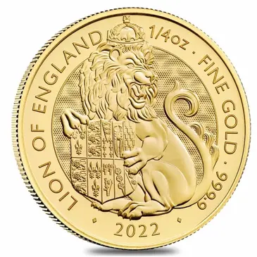 British 2022 Great Britain 1/4 oz Gold The Tudor Beasts Lion of England Coin .9999 Fine BU