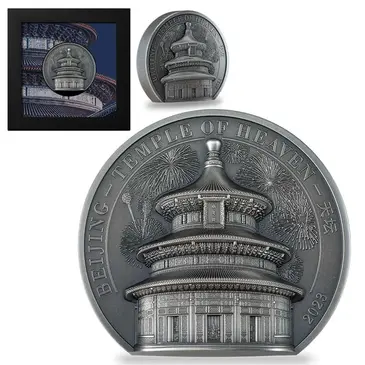 Default 2023 Cook Islands 5 oz Silver Temple of Heaven Coin Antiqued .999 Fine (w/Box & COA)