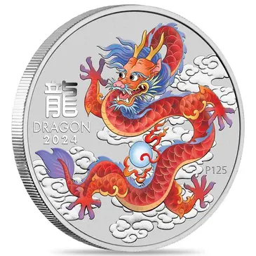 Default 2024 1 oz Colorized Lunar Red Dragon Silver Coin BU Perth Mint