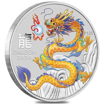 Default 2024 1 oz Colorized Lunar Yellow Dragon Silver Coin BU Perth Mint