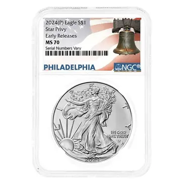 Default 2024 (P) Star Privy 1 oz Silver American Eagle NGC MS 70 ER Liberty Bell