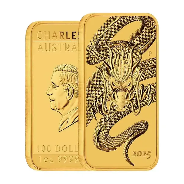 Default 2025 1 oz Gold Australian Dragon Coin Bar $100 BU