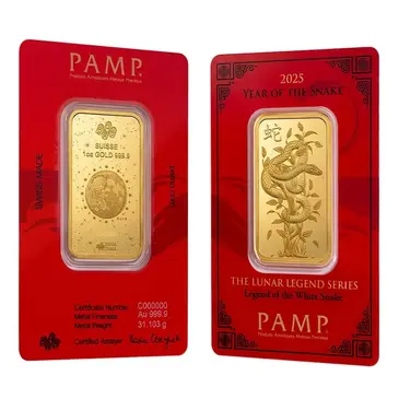 Default 2025 1 oz PAMP Suisse Lunar White Snake Gold Bar (in Assay)