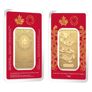 Default 2025 1 oz RCM Lunar Snake Gold Bar .9999 Fine (in Assay)