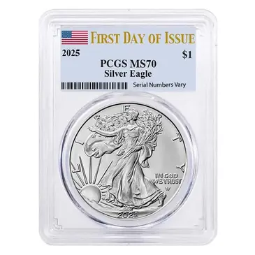 Default 2025 1 oz Silver American Eagle PCGS MS 70 FDOI (Flag)