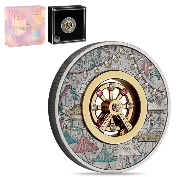 Default 2025 2 oz Ferris Wheel Antiqued Colorized Silver Coin Perth Mint