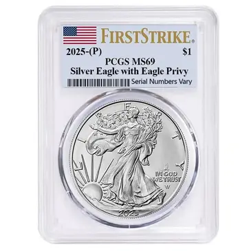Default 2025 Eagle Privy 1 oz Silver American Eagle PCGS MS 69 FS (Flag)