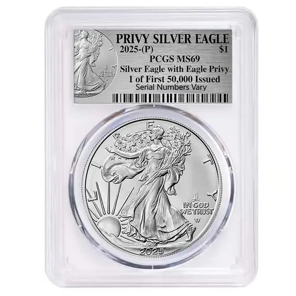 Default 2025 Eagle Privy 1 oz Silver American Eagle PCGS MS 69 One of First 50K (Privy)<div><b><br></b></div>