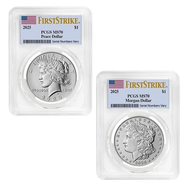 Default 2025 Morgan and Peace Silver Dollar 2-Coin Set PCGS MS 70 FS