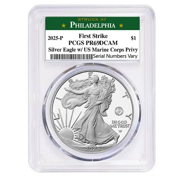 Default 2025-P Marine Corps Privy 1 oz Proof Silver American Eagle PCGS PF 69 FS Philadelphia