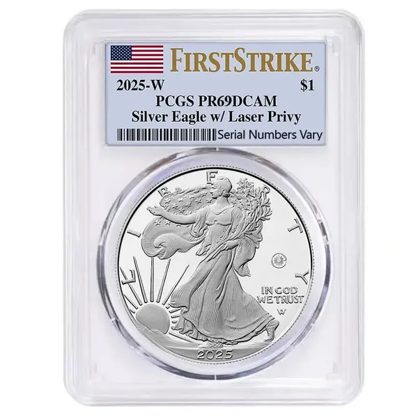 Default 2025-W Laser Engraved Privy 1 oz Proof Silver American Eagle PCGS PF 69 FS