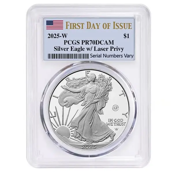Default 2025-W Laser Engraved Privy 1 oz Proof Silver American Eagle PCGS PF 70 FDOI