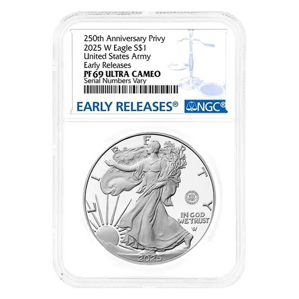 Default 2025-W US Army Privy 1 oz Proof Silver American Eagle NGC PF 69 ER