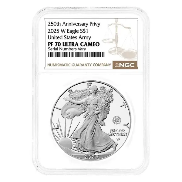 Default 2025-W US Army Privy 1 oz Proof Silver American Eagle NGC PF 70