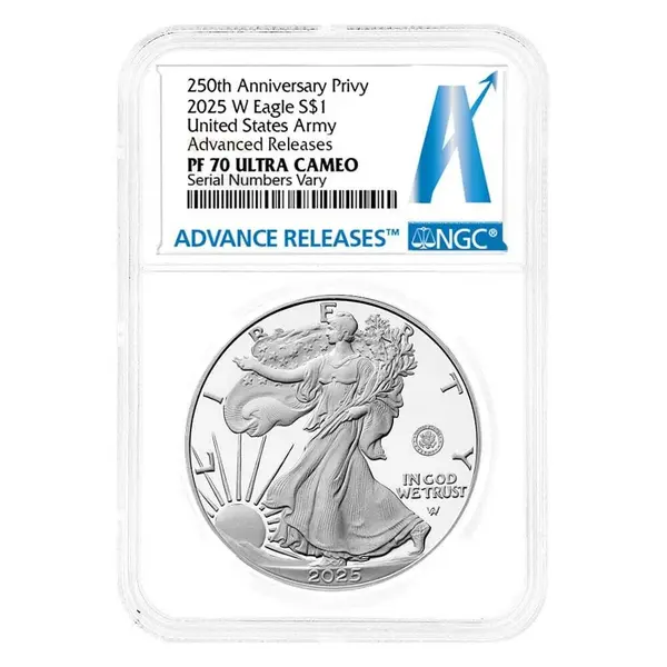 Default 2025-W US Army Privy 1 oz Proof Silver American Eagle NGC PF 70 AR
