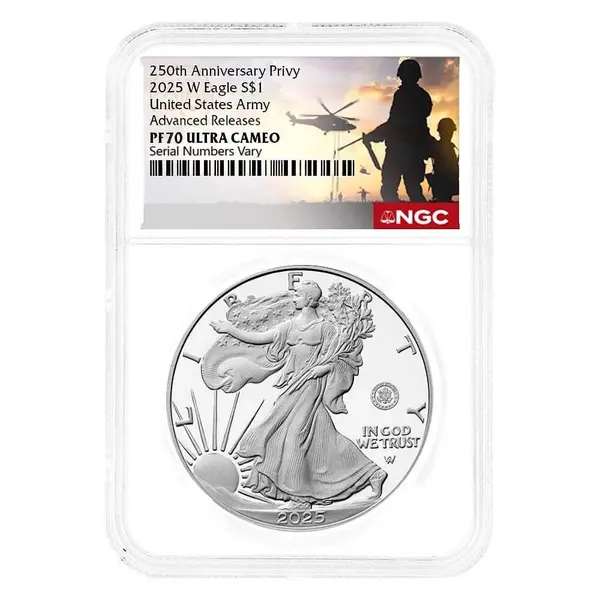 Default 2025-W US Army Privy 1 oz Proof Silver American Eagle NGC PF 70 AR (Military)