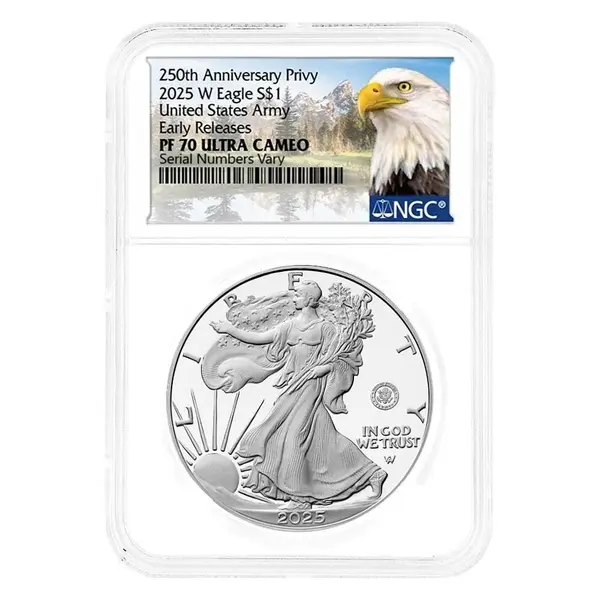Default 2025-W US Army Privy 1 oz Proof Silver American Eagle NGC PF 70 ER Mountain