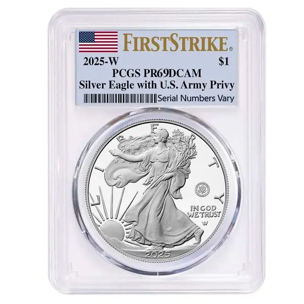Default 2025-W US Army Privy 1 oz Proof Silver American Eagle PCGS PF 69 FS