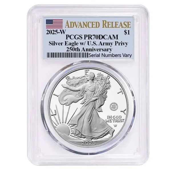 Default 2025-W US Army Privy 1 oz Proof Silver American Eagle PCGS PF 70 AR