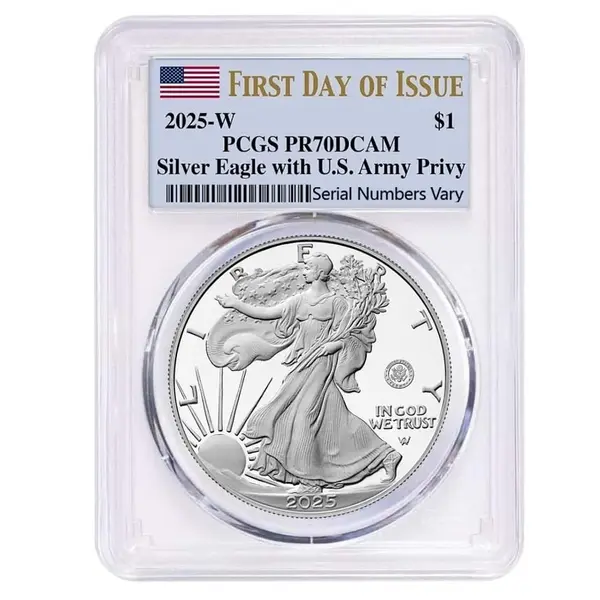 Default 2025-W US Army Privy 1 oz Proof Silver American Eagle PCGS PF 70 FDOI