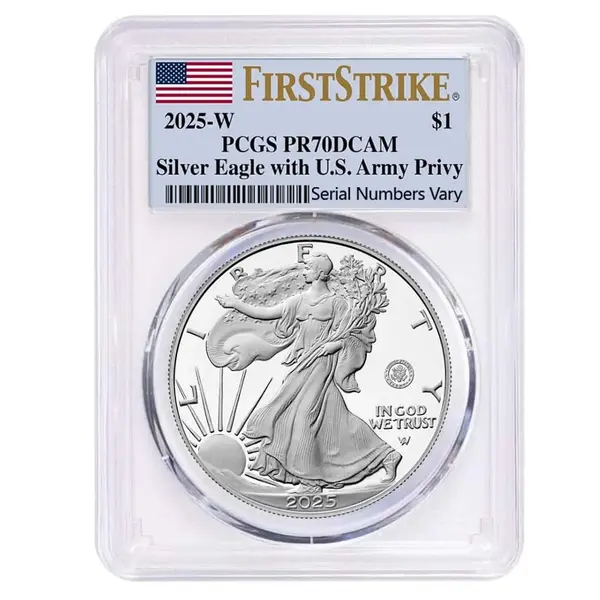 Default 2025-W US Army Privy 1 oz Proof Silver American Eagle PCGS PF 70 FS