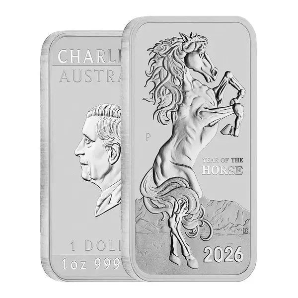 Default 2026 1 oz Perth Mint Lunar Horse Silver Rectangular Coin Bar .9999 Fine
