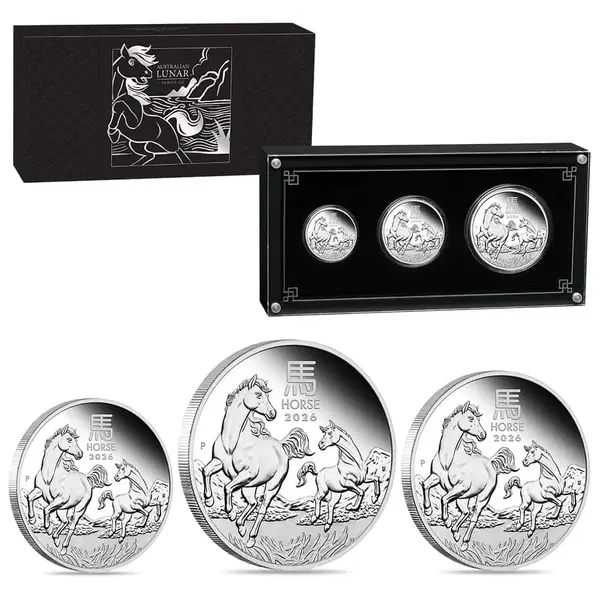 Default 2026 3.5 oz Proof Silver Lunar Horse 3-Coin Set Australian Perth Mint