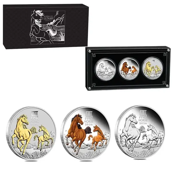 Default 2026 3 oz Silver Lunar Horse 3-Coin Set Perth Mint