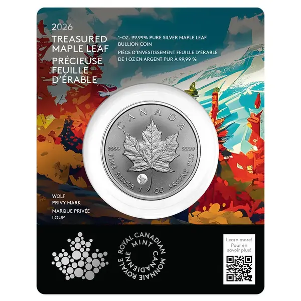 Default 2026 Canada 1 oz Treasured Silver Maple Leaf Wolf Privy Coin (in Assay)