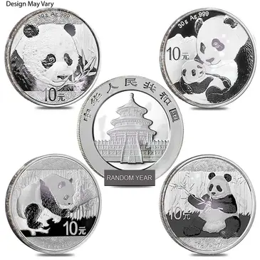 Default 30 gram Chinese Silver Panda .999 Fine Random Year (Milky, Cull, Damaged, Circulated, Cleaned)