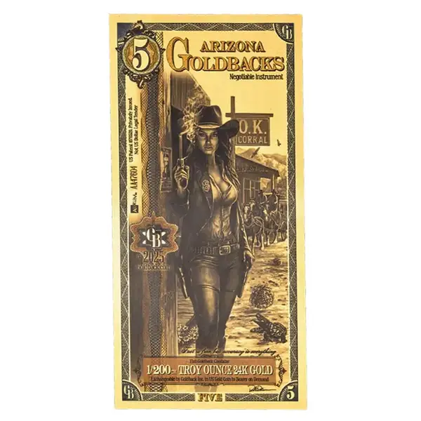 Default 5 Arizona Goldback 1/200 oz 24K Gold Foil Aurum Note