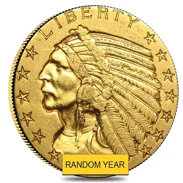 American $5 Gold Half Eagle Indian Head - Extra Fine XF (Random Year)