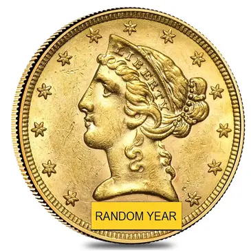 American $5 Gold Half Eagle Liberty Head - Almost Uncirculated AU (Random Year)